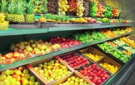 fruits in rows at grocery store