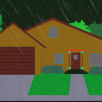 Cartoon of a house in the rain