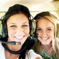 Two girls in a helicopter
