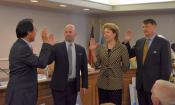 Nancy Craig, Dan Liscio and Marlin Willesen being sworn in as Addison Council Members