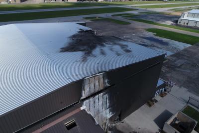 damaged airport hangar