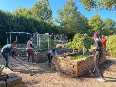 e2open volunteers clean Addison community garden