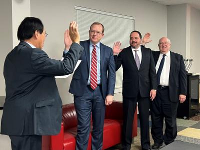 Addison Judges Dwight, Johnson and Callaway being sworn in by Mayor Joe Chow