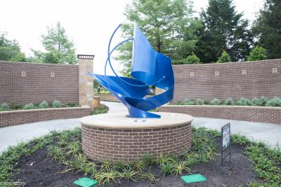 blue public art abstract sculpture