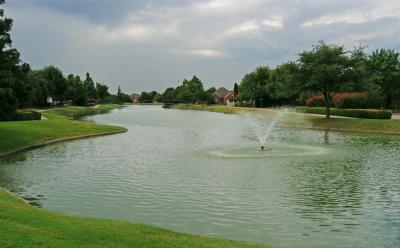 pond with fountain