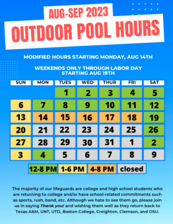 August pool schedule