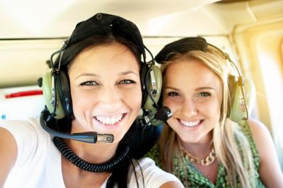 Two girls in a helicopter