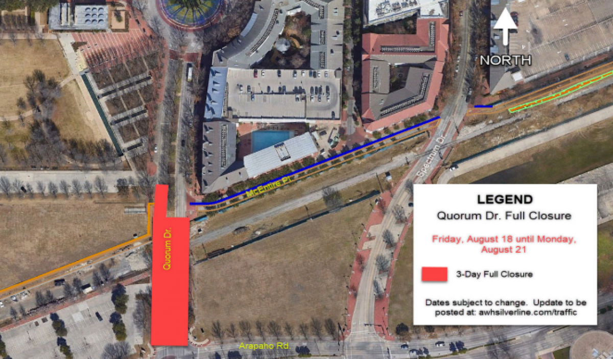 Map of Quorum Drive Closure Planned for August 18 -21